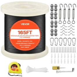 VEVOR - 3/32 Inch Wire Rope Kit, 165 ft Length, 304 Stainless Steel Wire Cable, 450 lbs Breaking Strength - Black