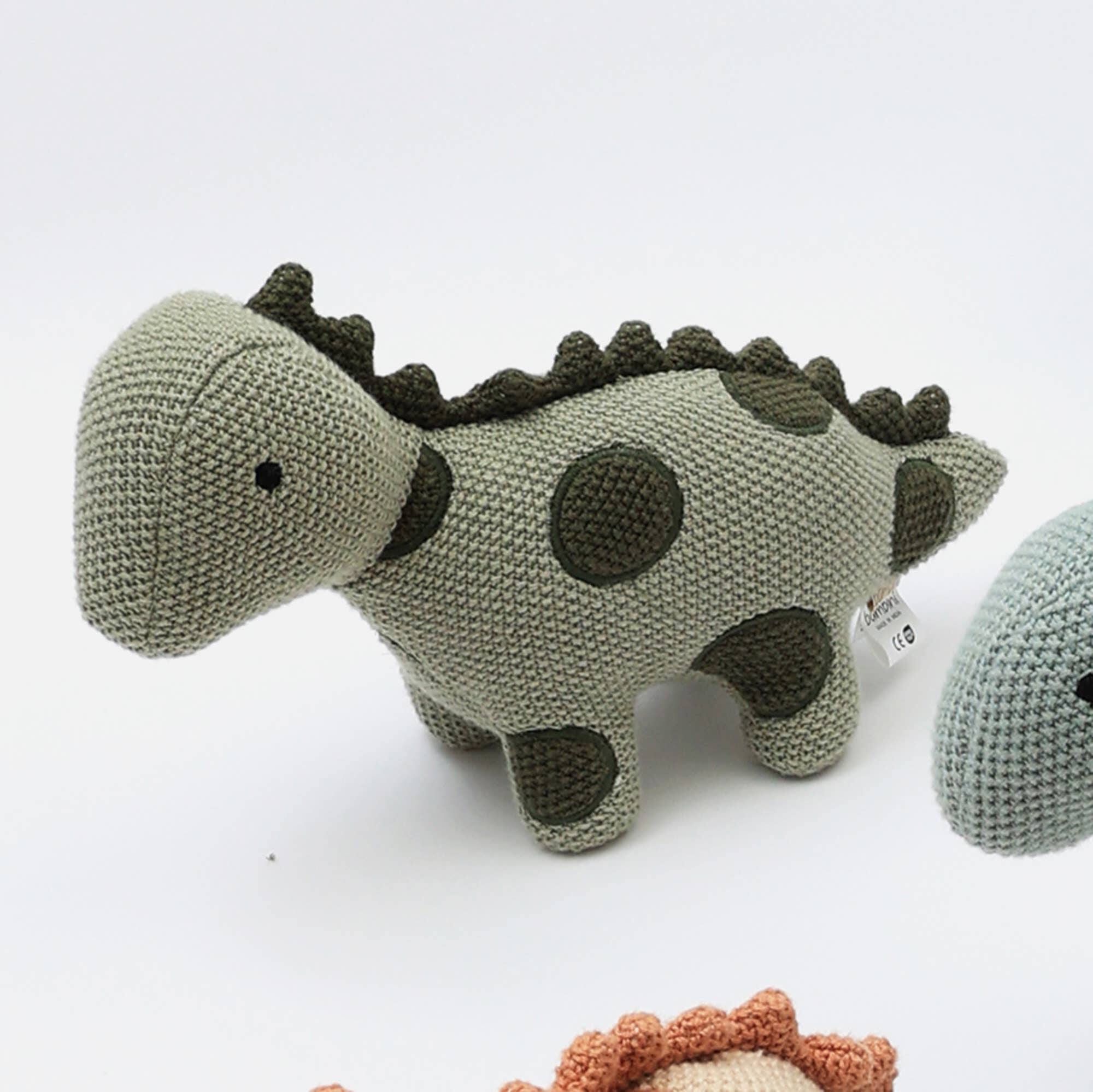 Angle. Siljoy - Handmade Dinosaur Plush Toy, Dark Green Spotted, 35x13cm, 100% Cotton Filling, Polyester Exterior, Child-Safe - Beige.