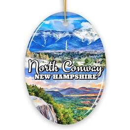 OrnamentallyYou - North Conway Scenic Adventure Ornament, New Hampshire White Mountain Charm (Oval) - Multi-colored