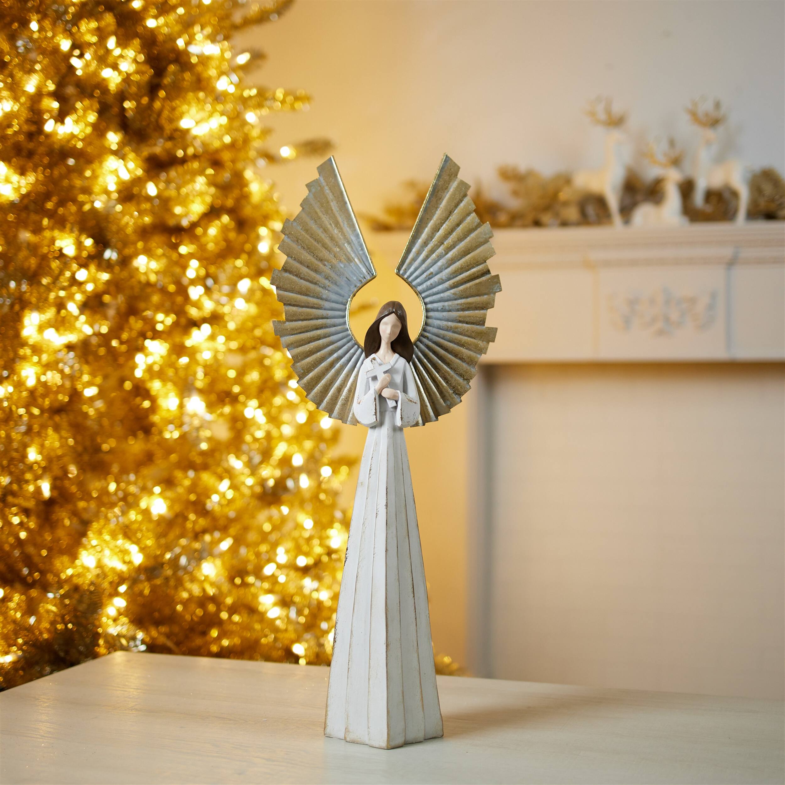 Angle. BreeBe - Holiday Angel Statue 24.5"H - White, Gold.