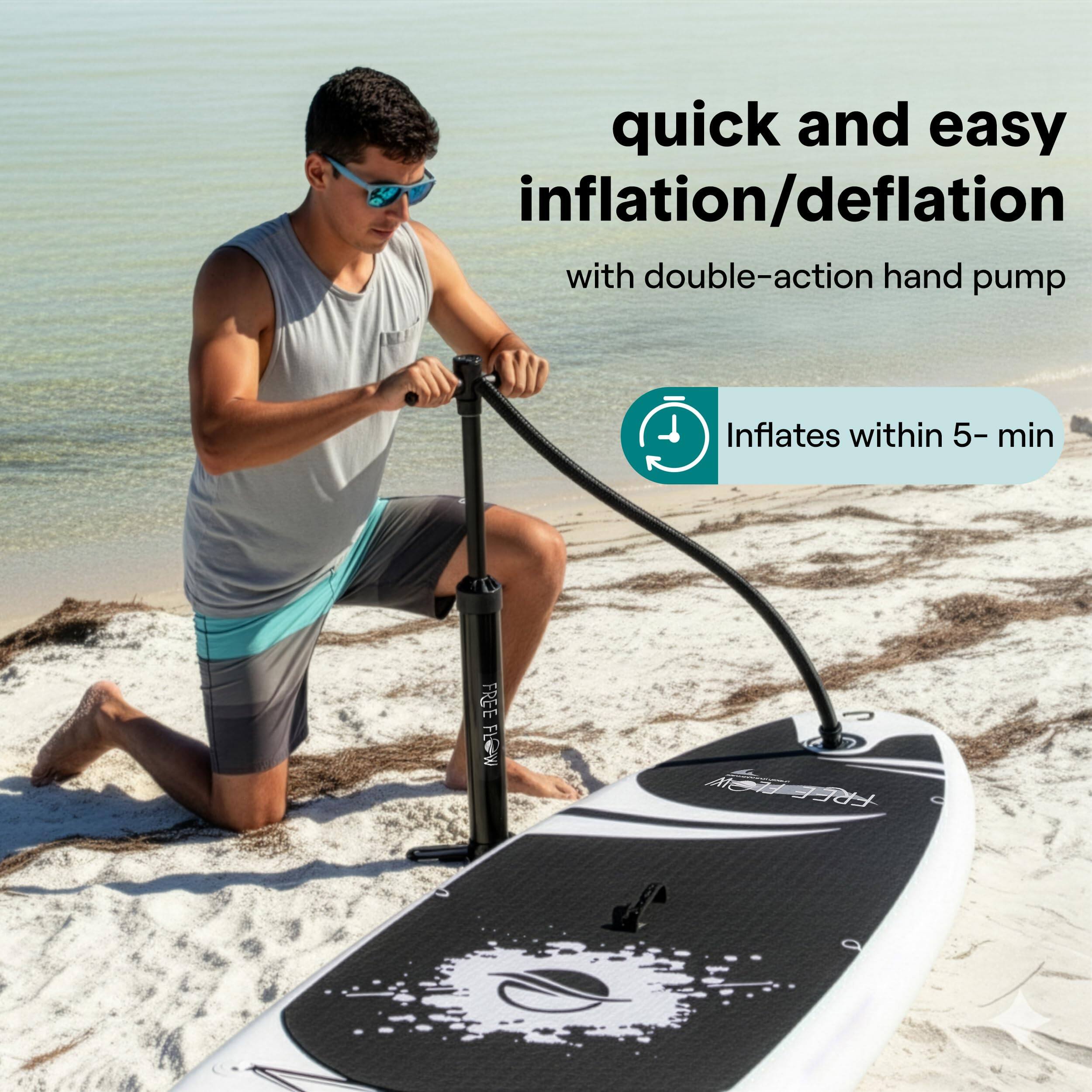 quick and easy inflation/deflation with double-action hand pump  
Inflates within 5- min
