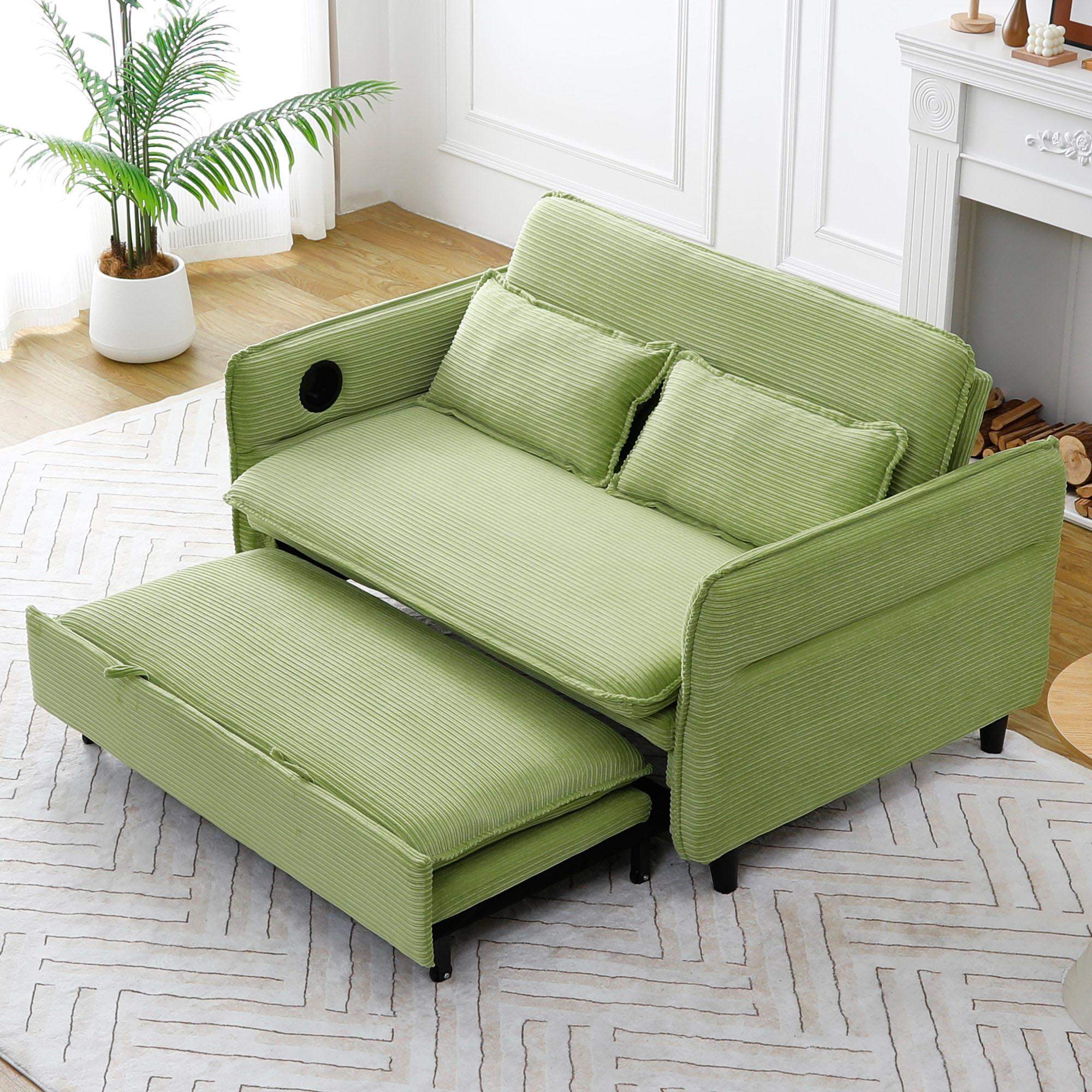 Back. Roomtec - 65.74inch green multifunctional sofa bed with lettered striped fabric suitable for bedrooms and living rooms. The - Green.