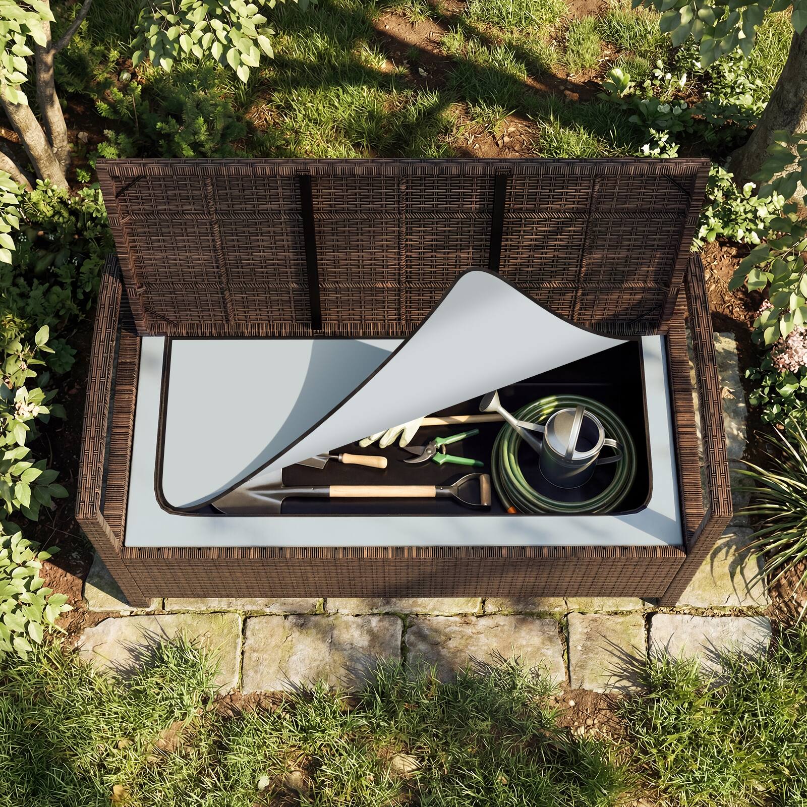 Alt View 6. Gymax - Gymax 42 Gallon Outdoor Deck Box w/ Seating for Garden Tools & Pool Supplies for Front Porch Mix Brown - Brown.