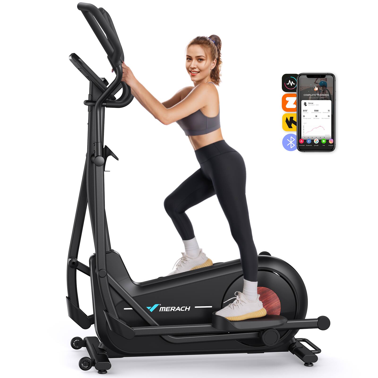 Left. MERACH - MERACH E27 Elliptical Magnetic Exercise Machine Hyper-Quiet 8 Resistance Levels - Black.