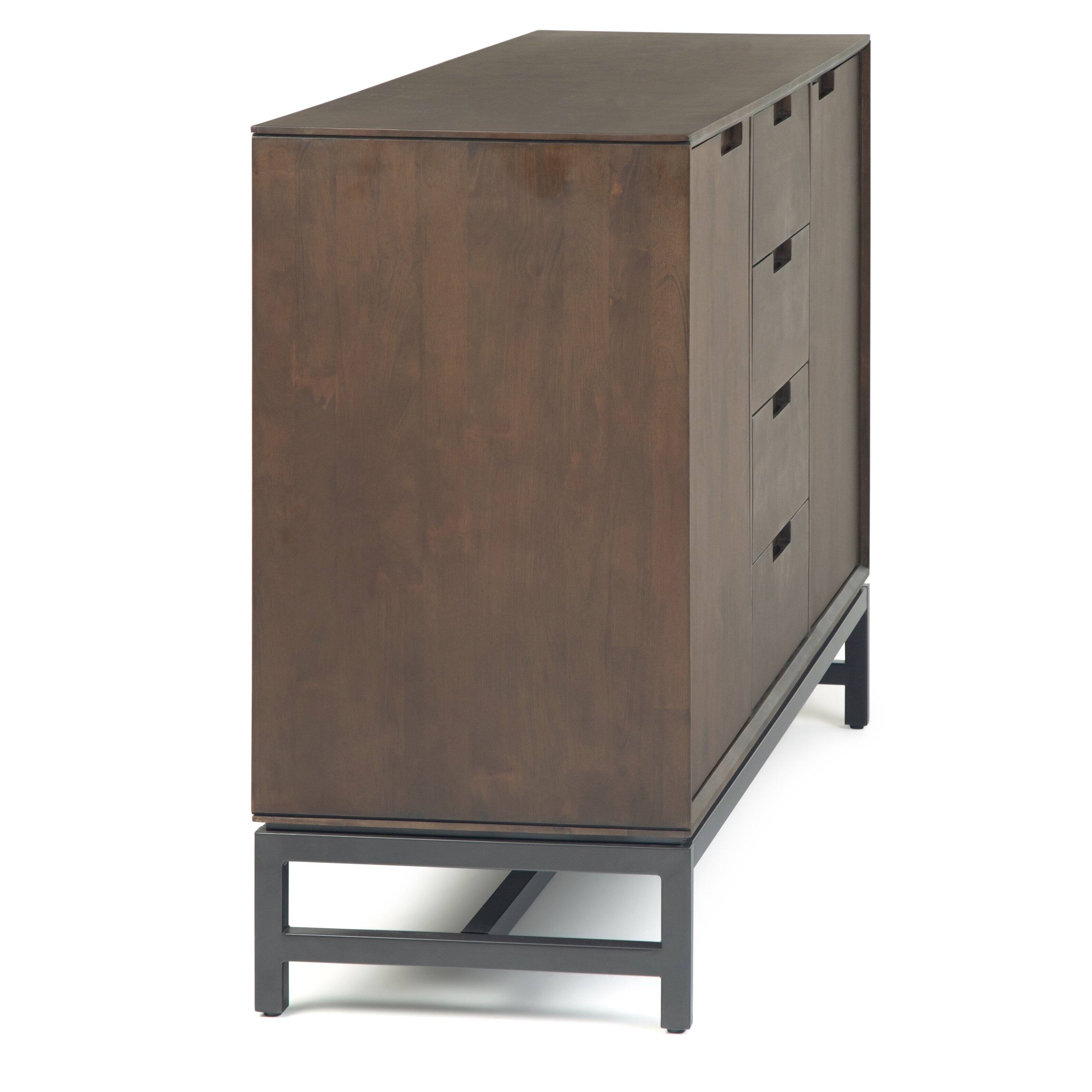 Alt View 8. Simpli Home - Simpli Home Banting 60 inch Wide Solid Wood Mid Century Sideboard with Centre Drawers in Walnut Brown - Walnut Brown.