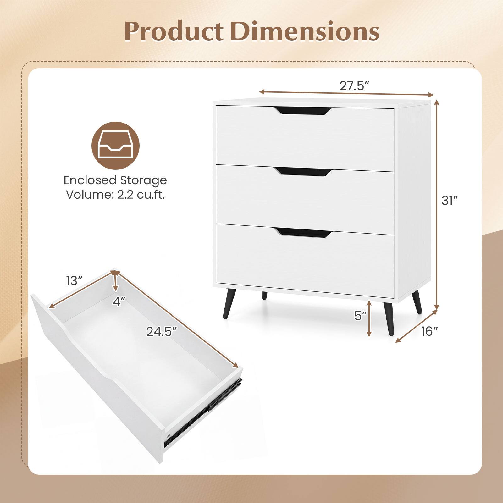 Product Dimensions: 27.5" x 31" x 13" x 4" x 24.5" x 5" x 16"  
Enclosed Storage Volume: 2.2 cu.ft.