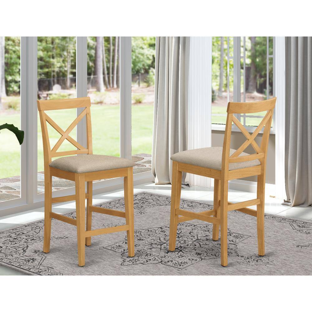 Angle. East West Furniture - X-Back stool with upholstered seat in Oak finish - Oak.