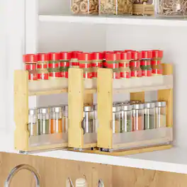Tooloton - Bamboo Spice Rack Organizer with Sliding Drawers, 3-Tier Vertical Cabinet Storage, 7.6 Inch Wide Pantry Shelf - Natural