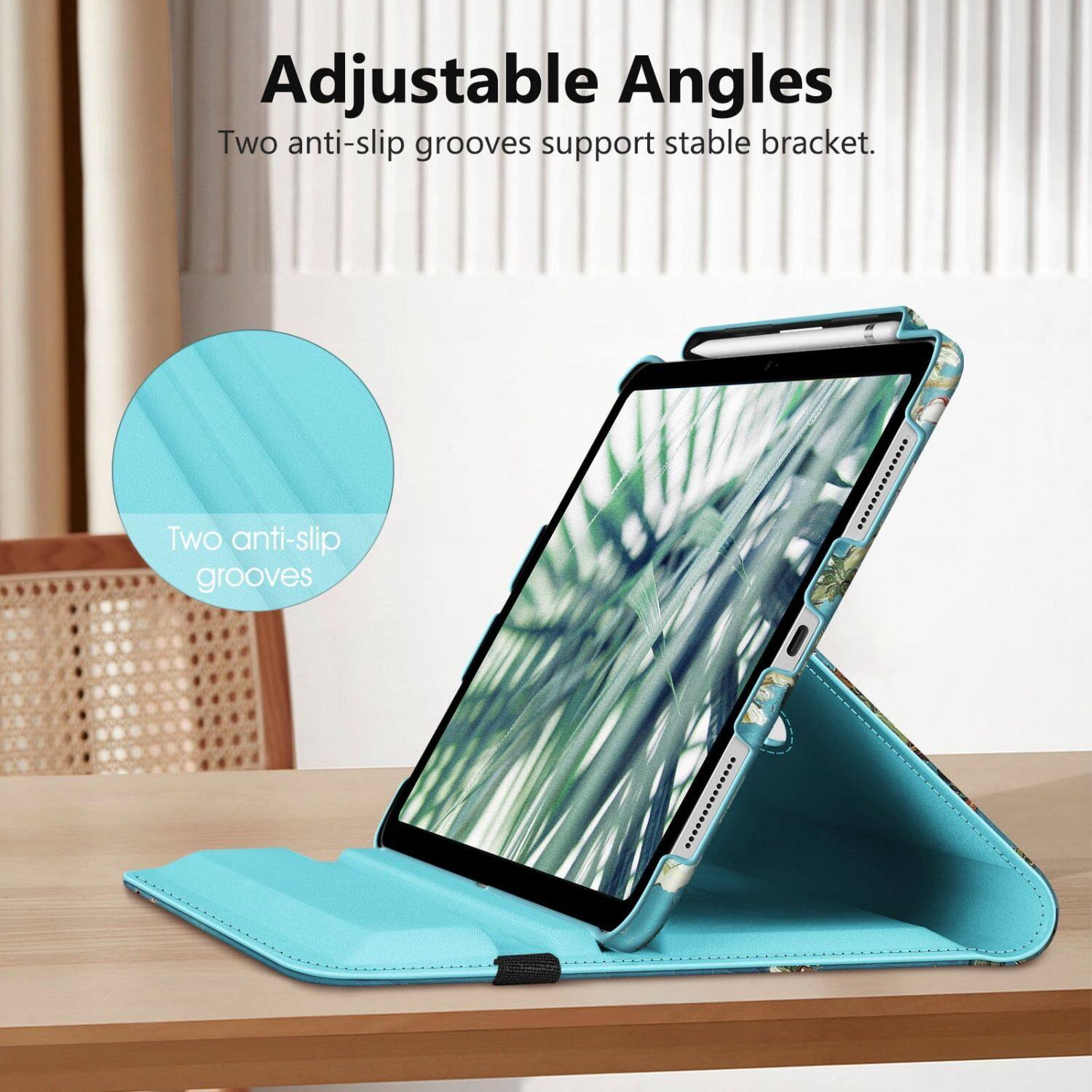 Adjustable Angles  
Two anti-slip grooves support stable bracket.  

Two anti-slip grooves