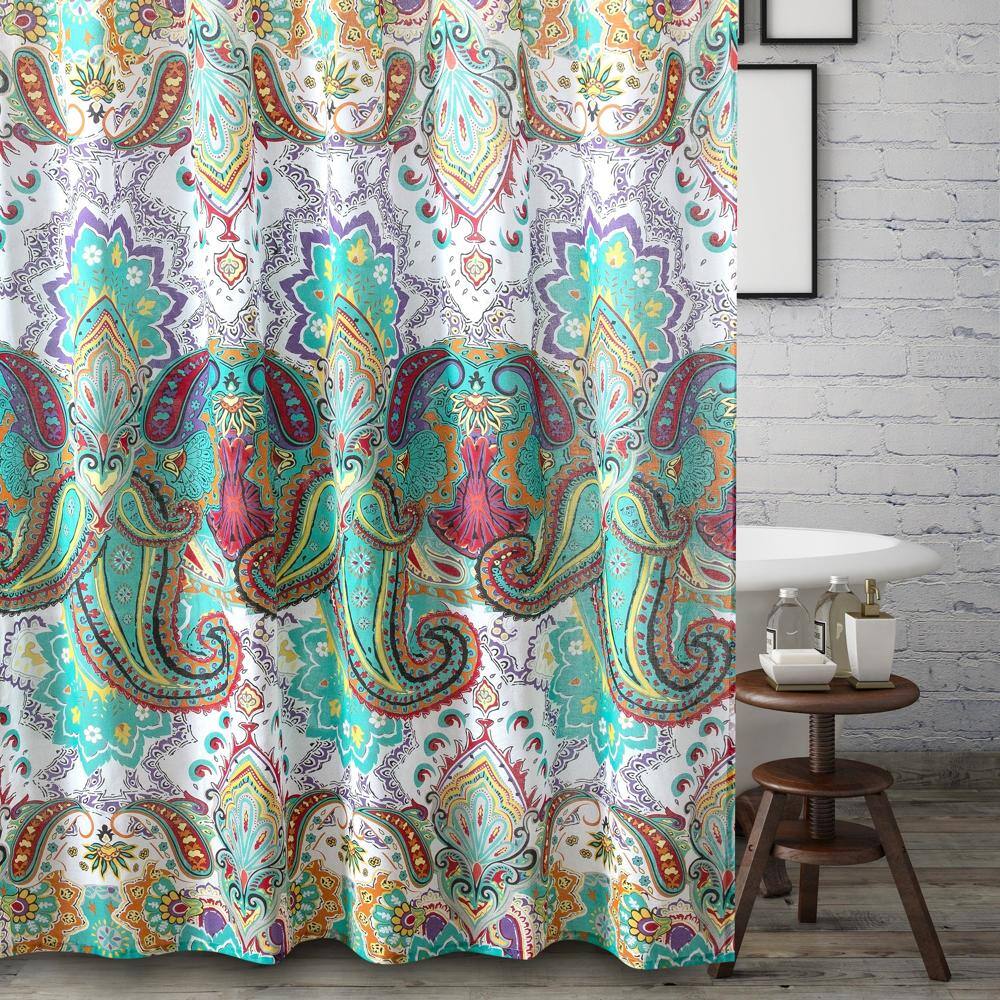 Left. Greenland Home Fashions - Greenland Home Fashions Barefoot Bungalow Nirvana Bath Shower Curtain - 72x72" Teal - Teal.