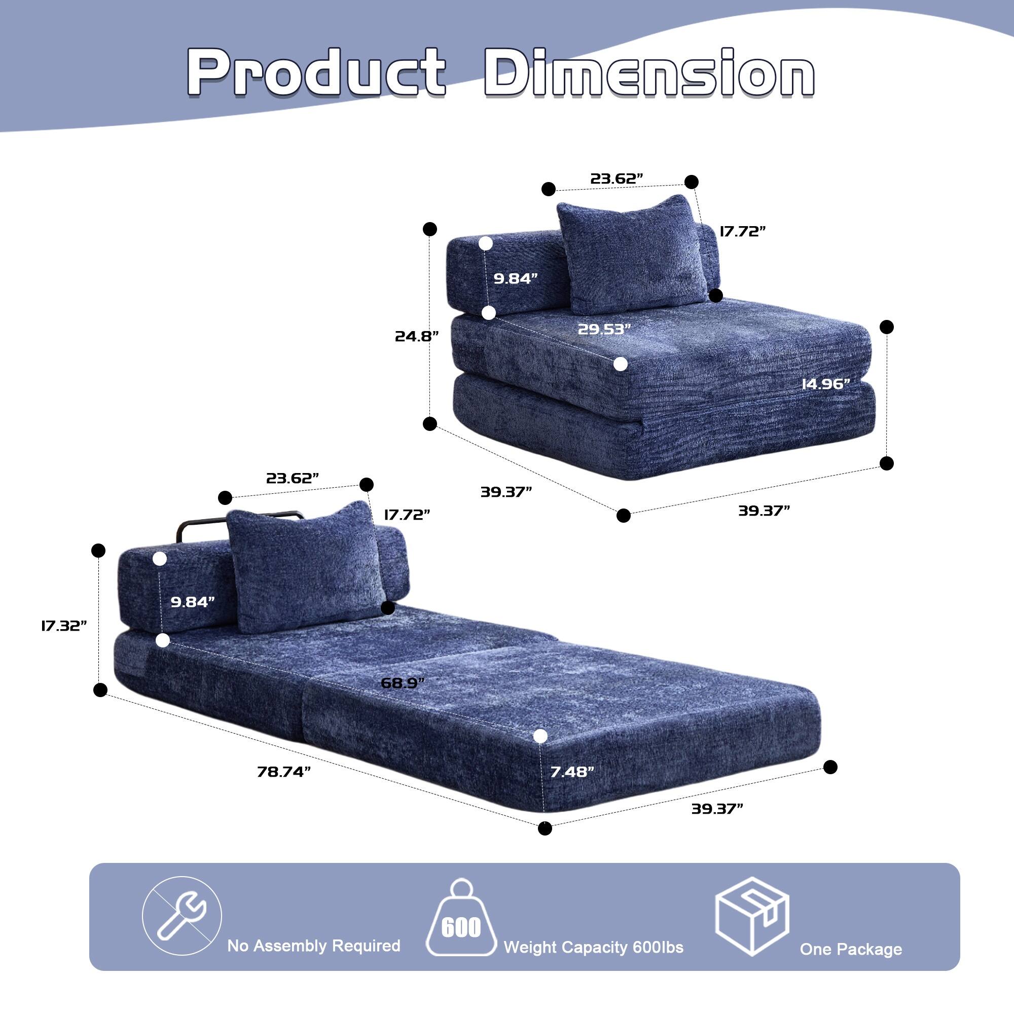 Product Dimension:  
23.62" x 17.72" x 9.84"  
24.8" x 29.53" x 14.96"  
23.62" x 17.72" x 39.37"  
39.37" x 17.32" x 9.84"  
68.9" x 78.74" x 7.48"  

No Assembly Required  
Weight Capacity: 600lbs  
One Package