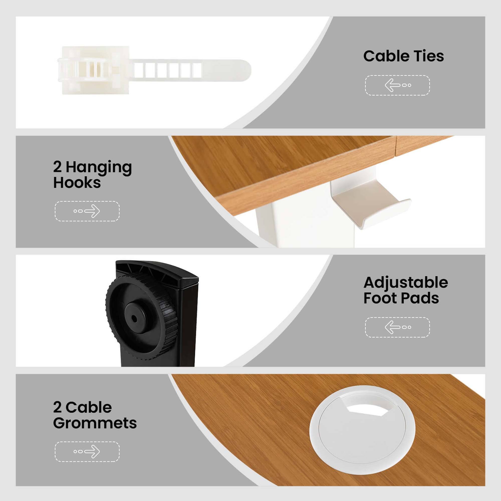 Cable Ties 0 2 Hanging Hooks 0 Adjustable Foot Pads 0 2 Cable Grommets 0