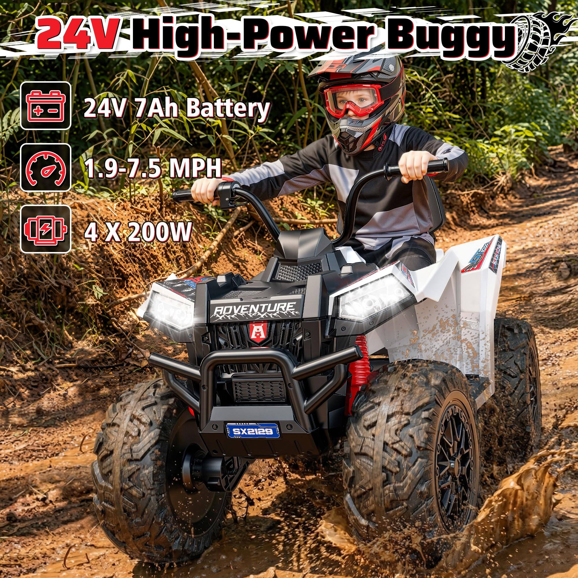 24V High-Power Buggy

24V 7Ah Battery

1.9-7.5 MPH

4 X 200W

ROVENTURE

SX2129