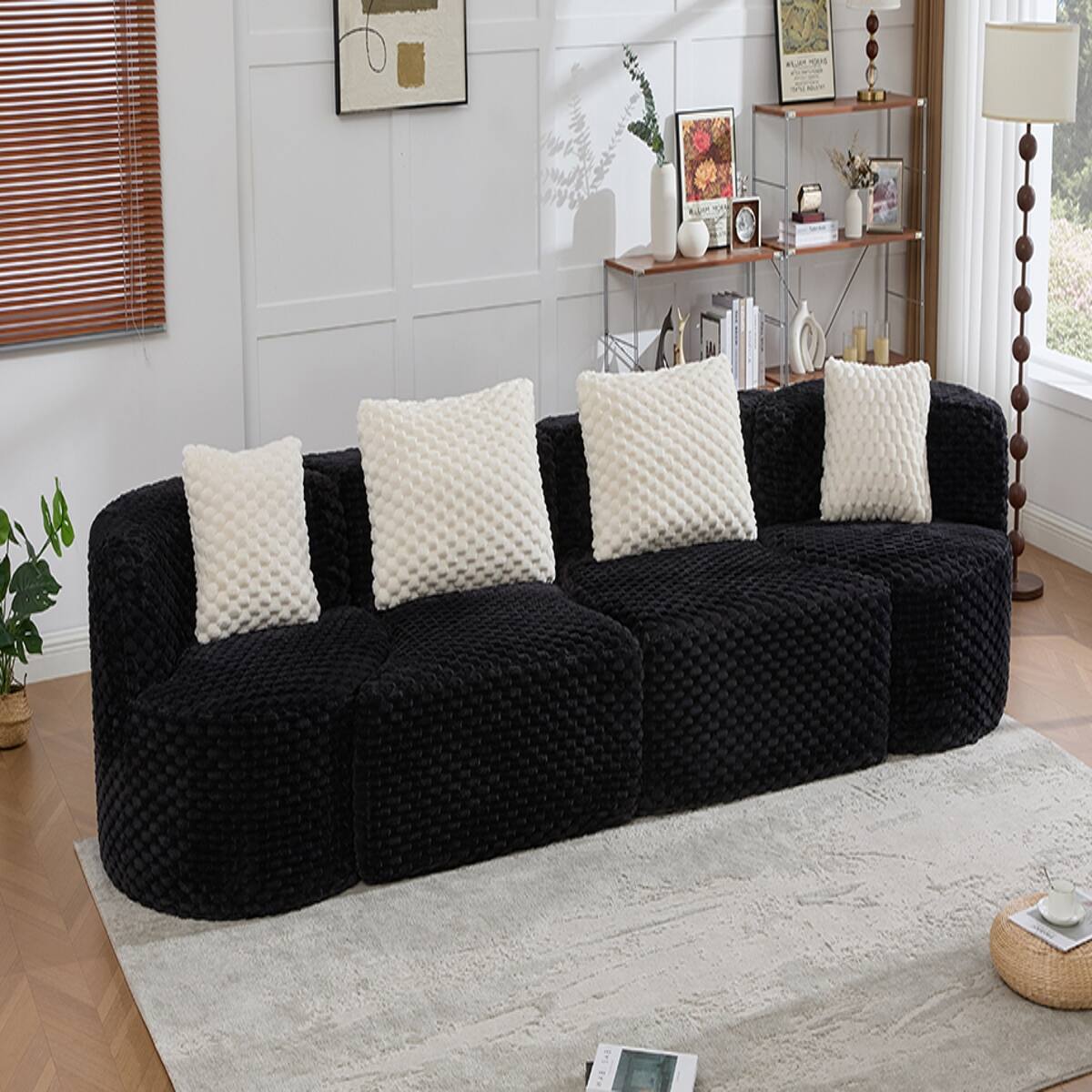 Alt View 4. Ropilly - Ropilly Modular Sectional Sofa, Oversized 4 Seat Sofa in Black Bubble Velvet for Living Room - Black.