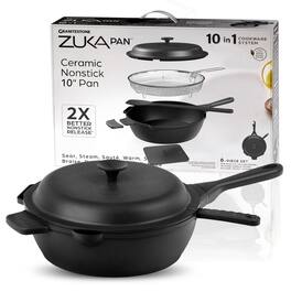 Granitestone - Zuka Everyday Pan 10" Nonstick Multi-Functional Saute Pan with Lid, Nylon Spoon and Steamer Basket - Black