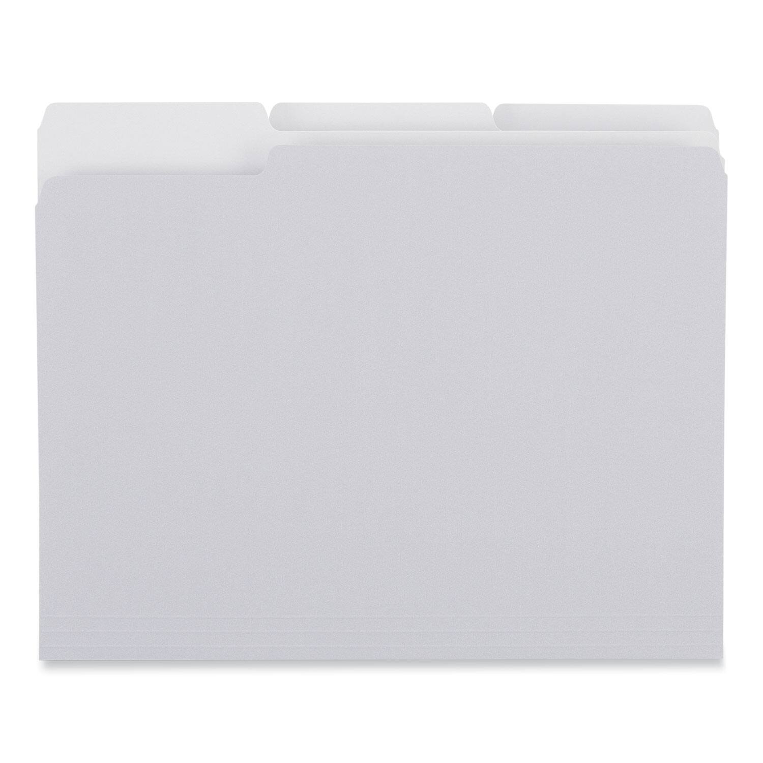 Left. Universal - Top Tab File Folders, 1/3-Cut Tabs: Assorted, Letter Size, 0.75" Expansion, Gray, 100/Box.