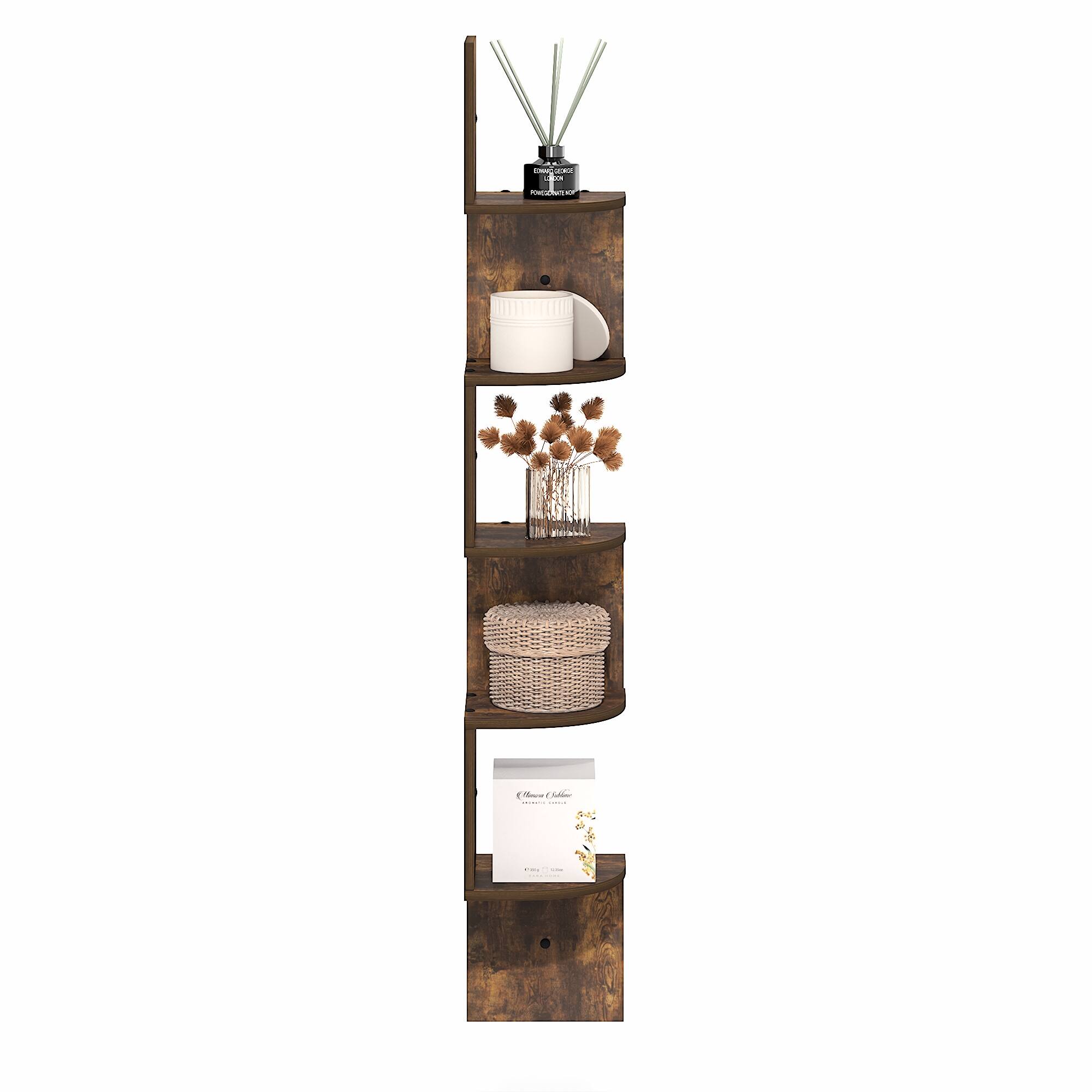 Alt View 3. Furinno - ROSSI Floating Book Shelves for Wall, 5-Tier Zigzag Corner Shelf Wall Mounted, Radial Corner Floating Shelf - Amber Pine.