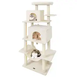 Costway - 70" Large Cat Tree for Indoor Cats with Plush Top Perch, Dual large Condos, Hammock