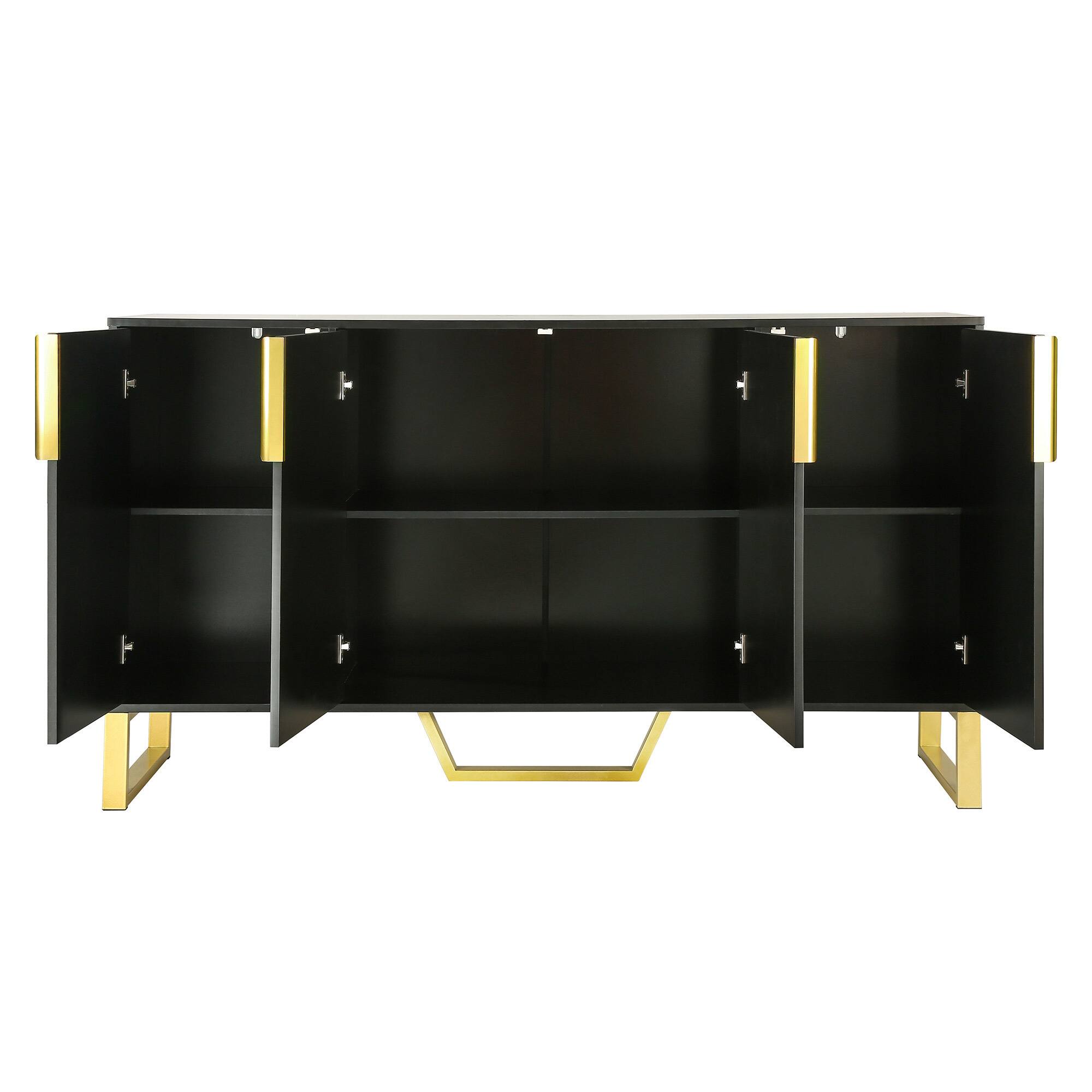 Alt View 5. Spaco - Spaco Modern sideboard, Buffet with 4 Doors, Metal handles, Legs and Adjustable Shelves Kitchen Cabinet - Black.