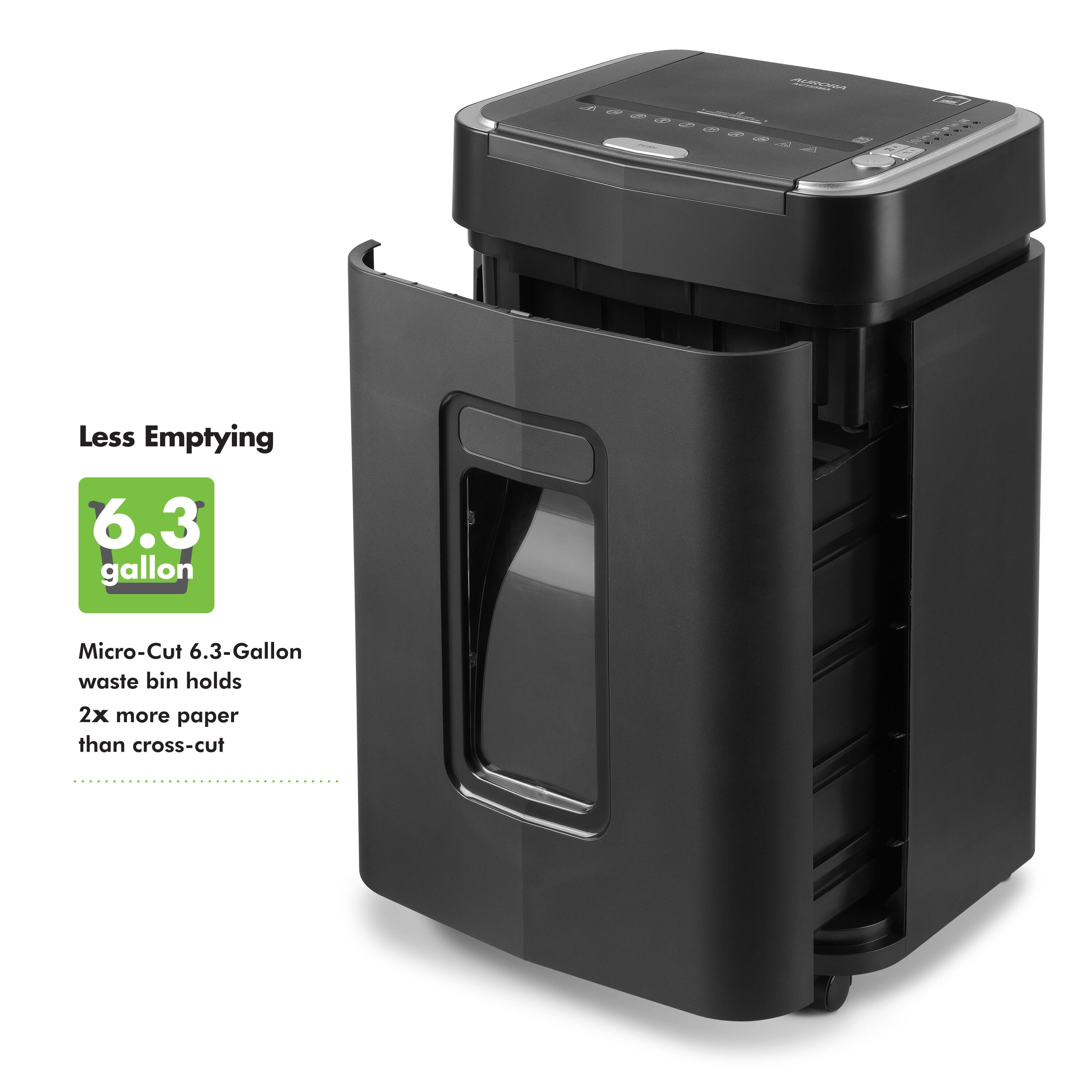 Less Emptying  
6.3 gallon  
Micro-Cut 6.3-Gallon waste bin holds 2x more paper than cross-cut