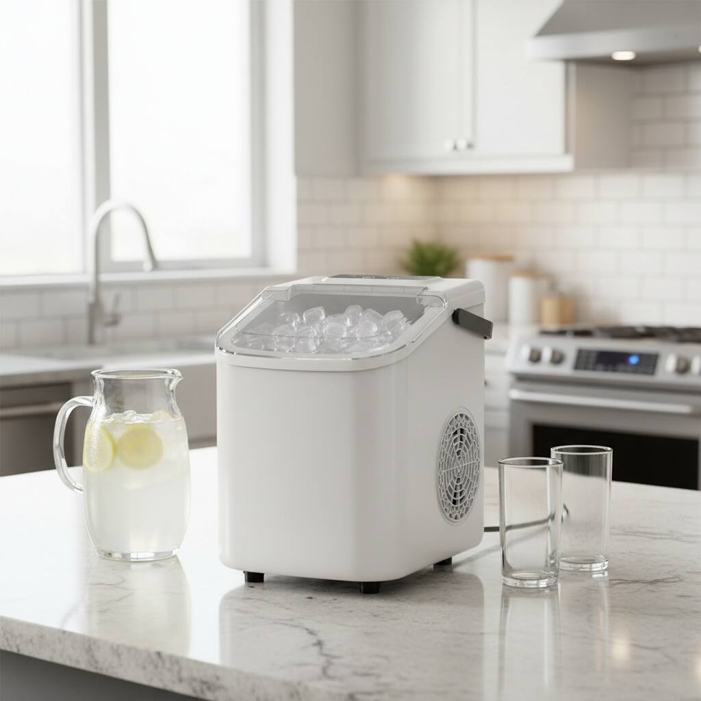 Left. Forest'nSky - Portable Outdoor Ice Maker - 26 lb/day Bullet Ice, BPA-Free PVC, Fast for Coffee, Car Fridge & Cocktails,White - White.