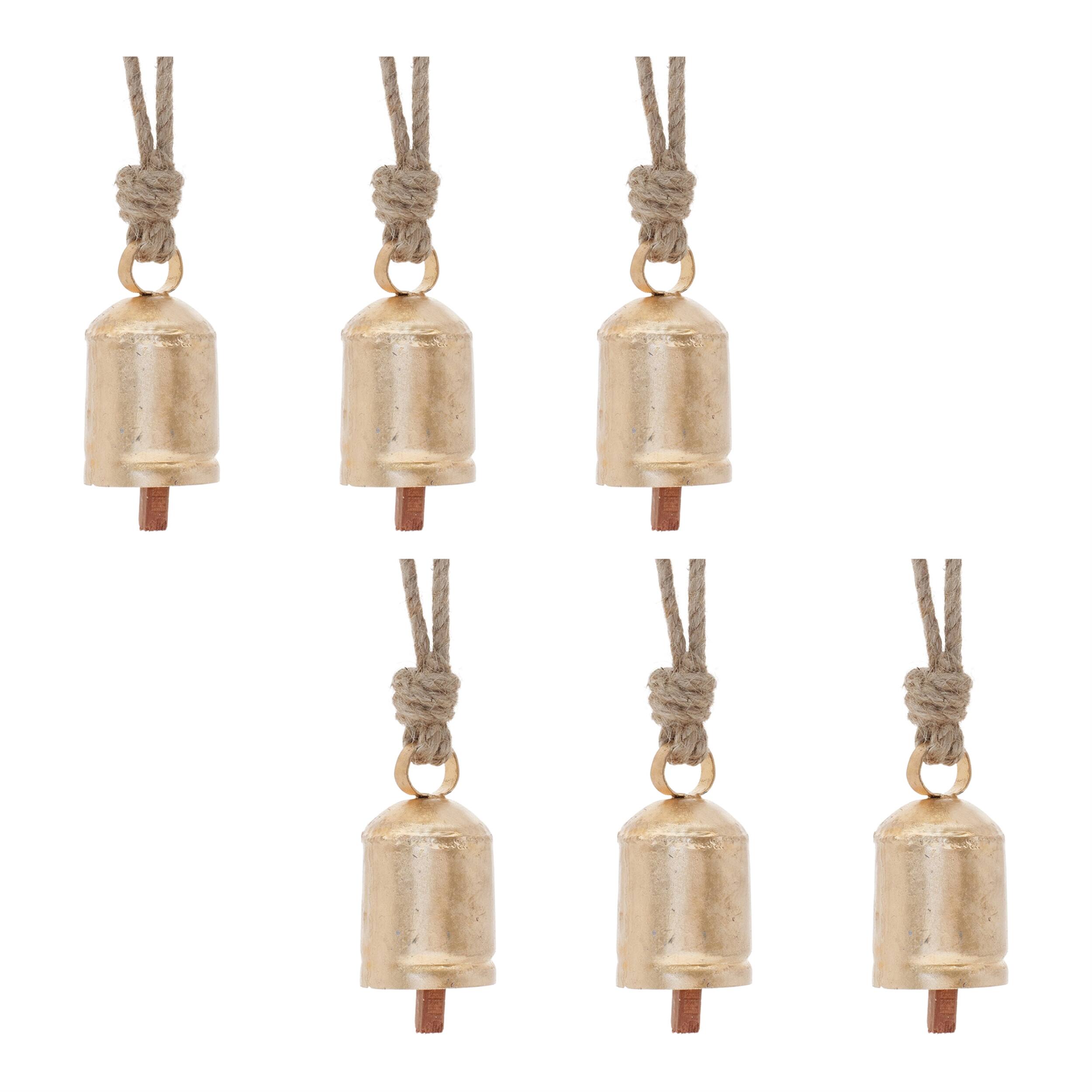 Left. BreeBe - Gold Metal Bell Ornament (Set of 6) - Gold.