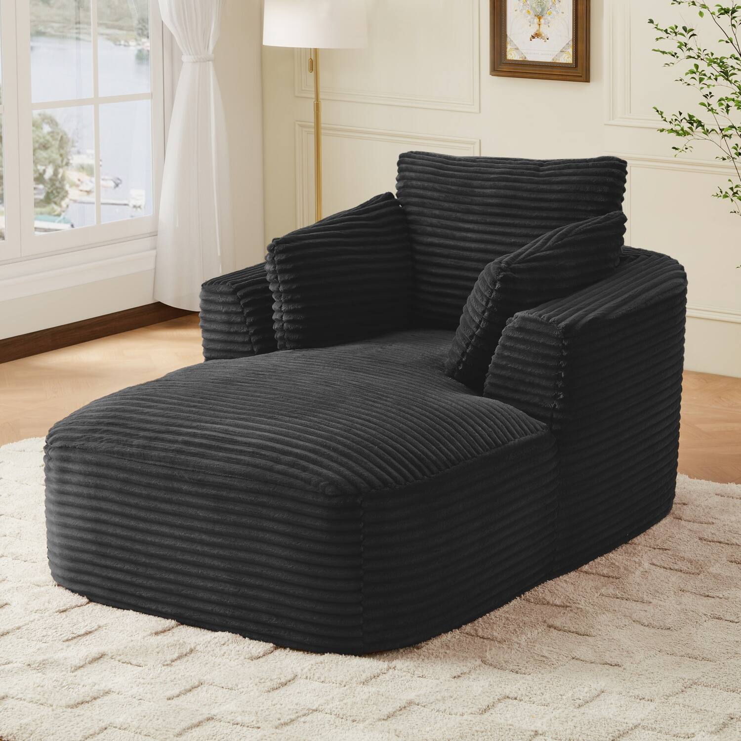 Alt View 2. Z-Edge - Corduroy sleeper sofa couch, no assembly needed, Perfect for Living Room/Dorm/Apartment - Black - Black.
