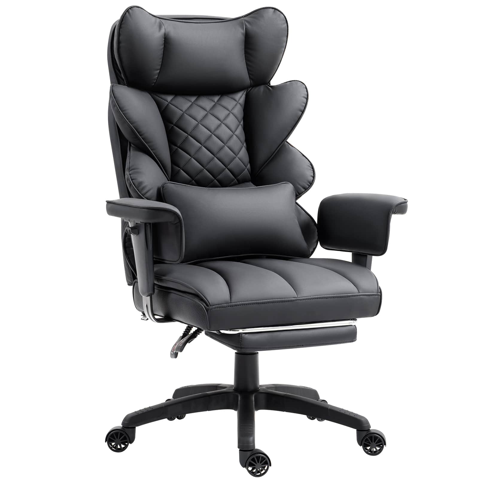 Front. Dowinx - Wide Back Executive Office Chair with Padded Pocket Spring Cushion, Reclining Gaming Chair with Footrest and Armrests - Black PU Leather.