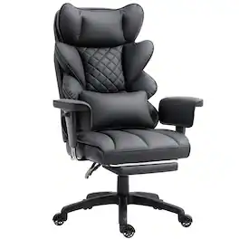 Dowinx - Wide Back Executive Office Chair with Padded Pocket Spring Cushion, Reclining Gaming Chair with Footrest and Armrests - Black PU Leather