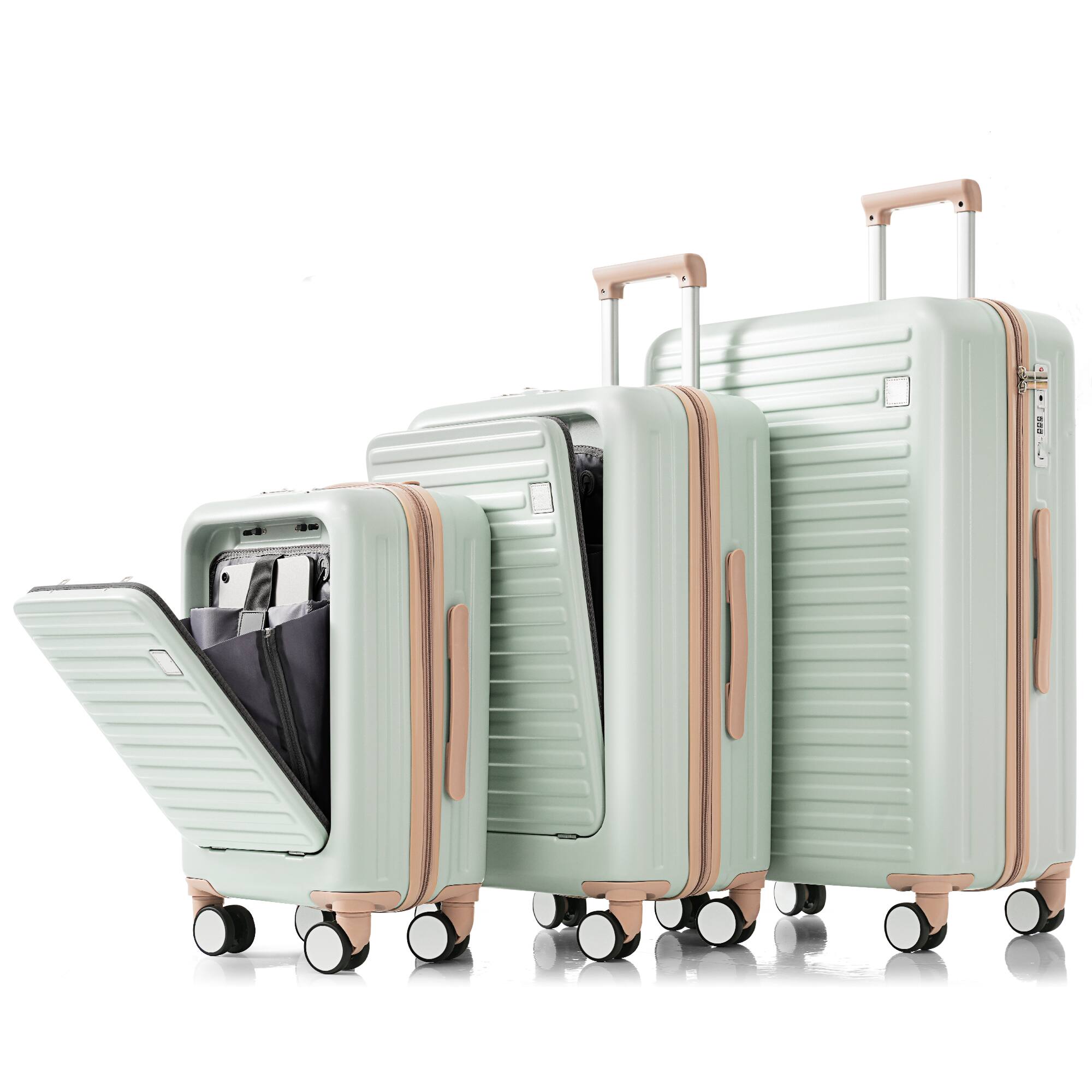 Angle. APRILSOUL - Luggage Set of with front opening design Airline Certified Carry on grey green - Grey.