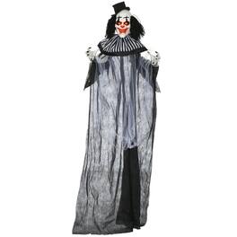 Boyel Living - 6ft Halloween Animatronic and White Striped Clown with Motion Sound Activation Light Up Eyes and Sounds - Black