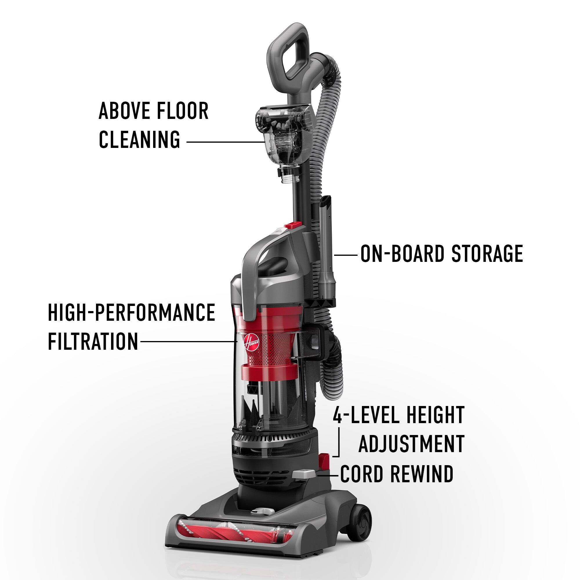- ABOVE FLOOR CLEANING
- HIGH-PERFORMANCE FILTRATION
- ON-BOARD STORAGE
- 4-LEVEL HEIGHT ADJUSTMENT
- CORD REWIND