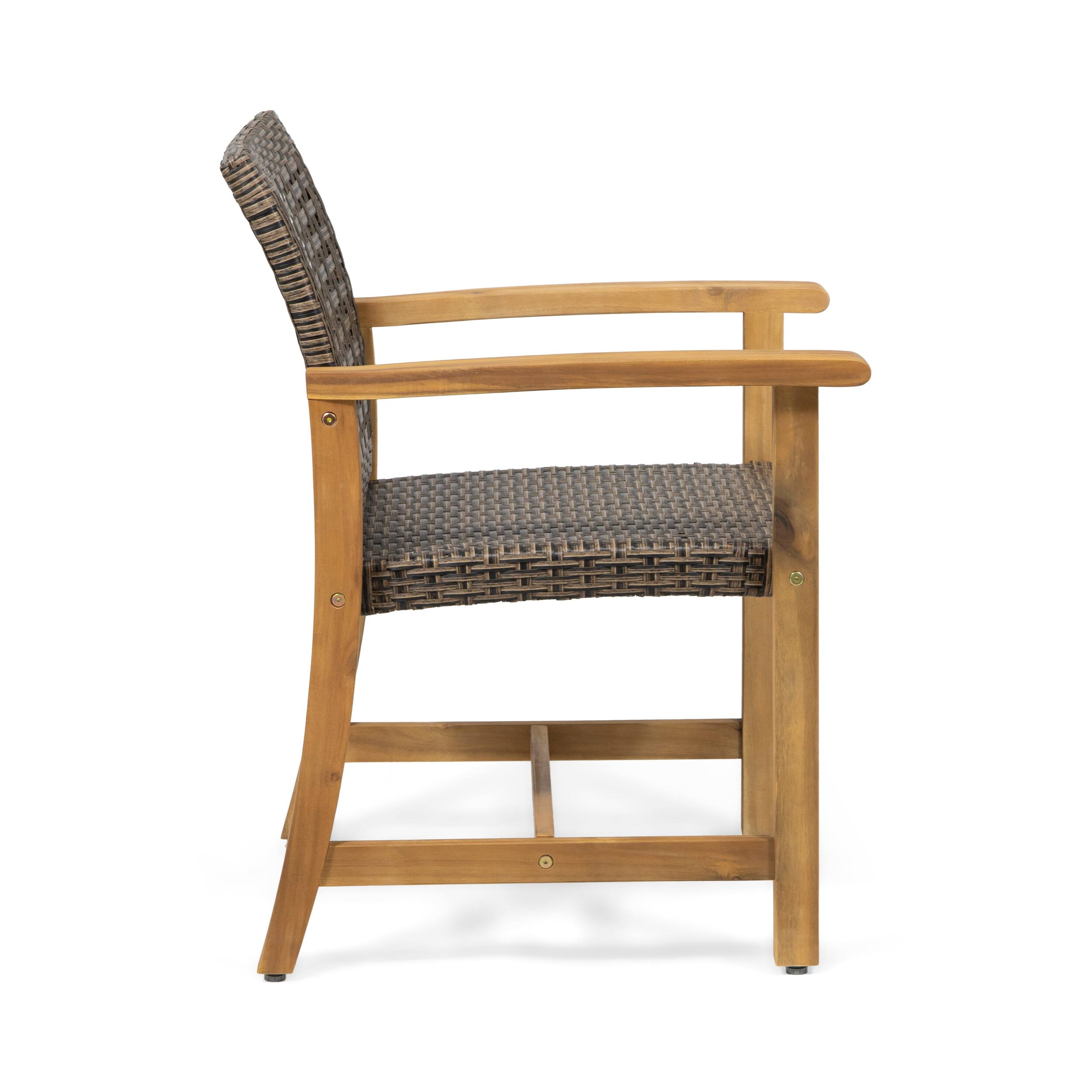 Left. Whisen - Acacia Wood and Wicker Dining Chair Set of 2, Weather-Resistant Seating for Patio, Garden & Balcony - Brown.