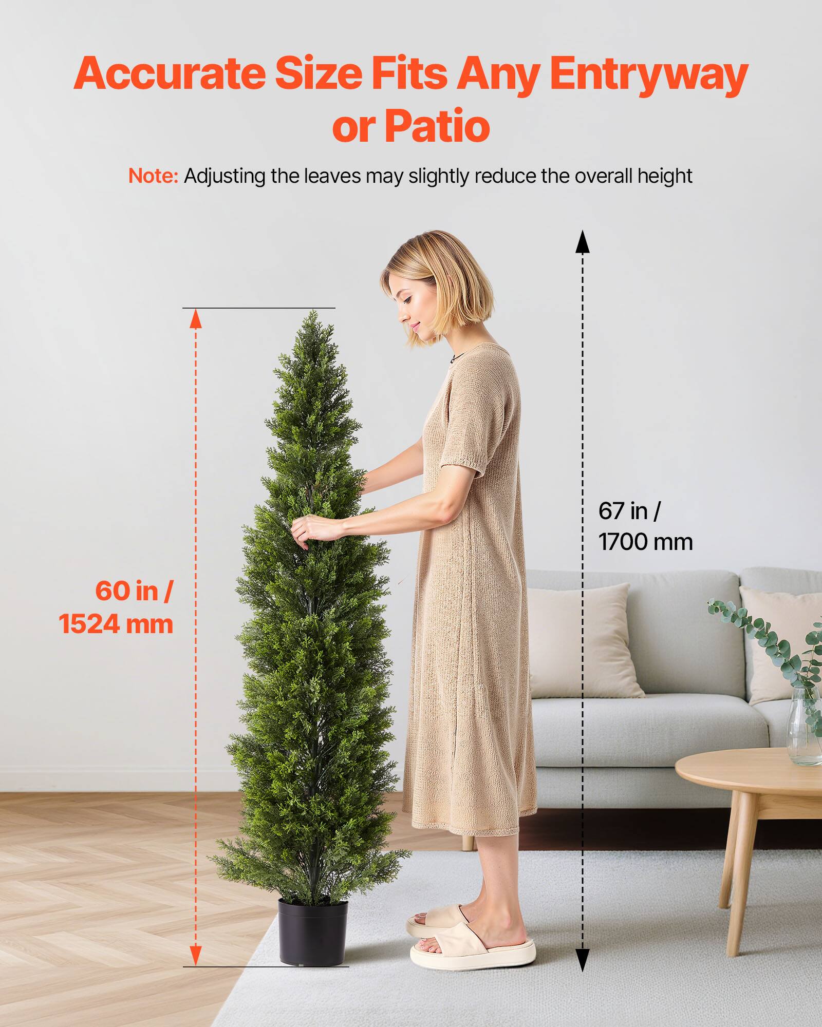 Accurate Size Fits Any Entryway or Patio  
Note: Adjusting the leaves may slightly reduce the overall height  
67 in / 1700 mm  
60 in / 1524 mm