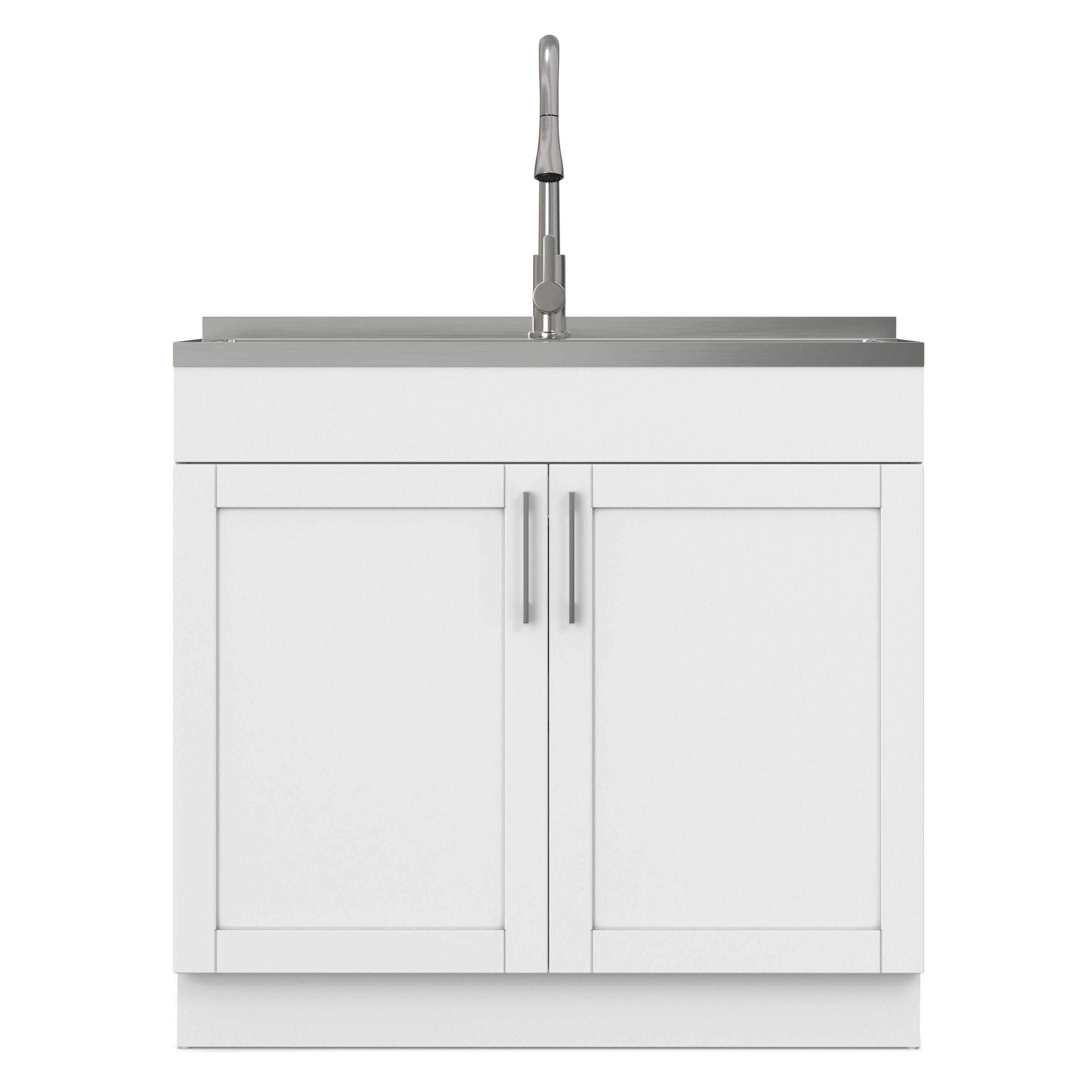 Left. Simpli Home - Modern Wide Shaker All-In-One 36-inch Laundry Utility Sink and Cabinet - Pure White.