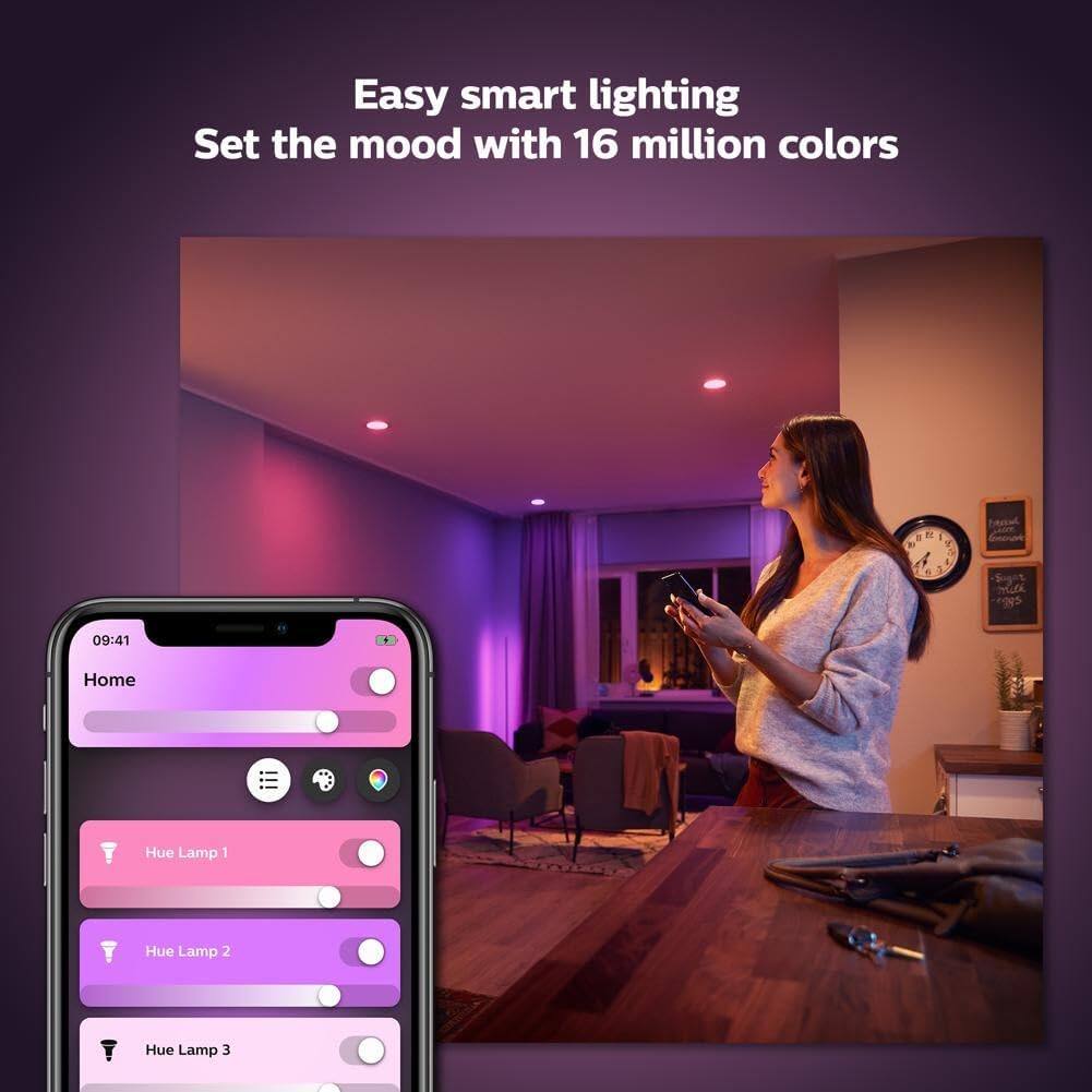 Easy smart lighting  
Set the mood with 16 million colors  

Home  
Hue Lamp 1  
Hue Lamp 2  
Hue Lamp 3