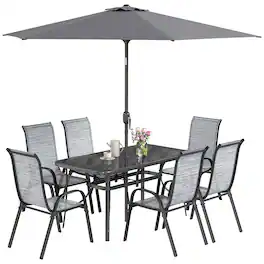 Outsunny - Pieces Patio Furniture Set with 9Ft Patio Umbrella, Outdoor Dining Table and Chairs - Mixed Gray