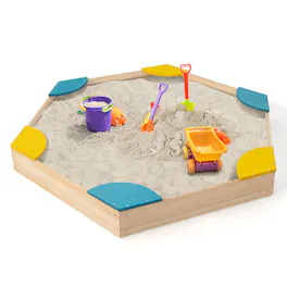 Costway - Outdoor Wooden Sandbox with Seats Backyard Bottomless Sandpit for Kids Aged 3+ - Multicolor