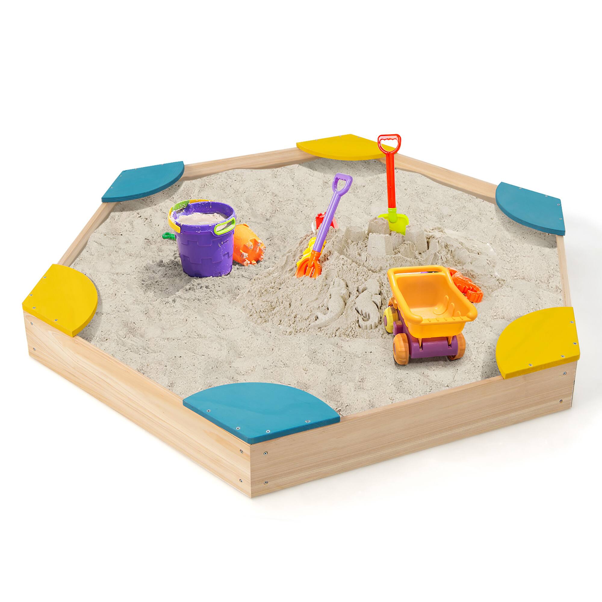 Front. Costway - Costway Outdoor Wooden Sandbox with Seats Backyard Bottomless Sandpit for Kids Aged 3+ - Multicolor.