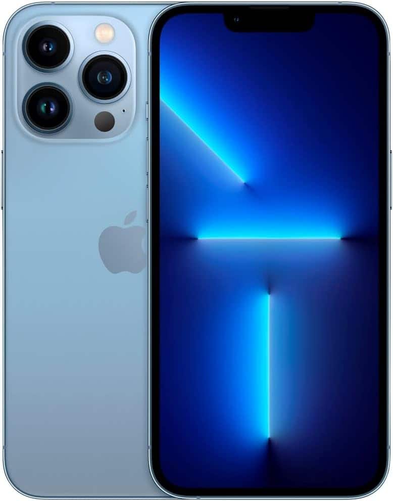 Front. Apple - iPhone 13 Pro A2483 (Fully Unlocked) 256GB w/ Pre-Installed Tempered Glass and Bluetooth Earbuds - Sierra Blue.