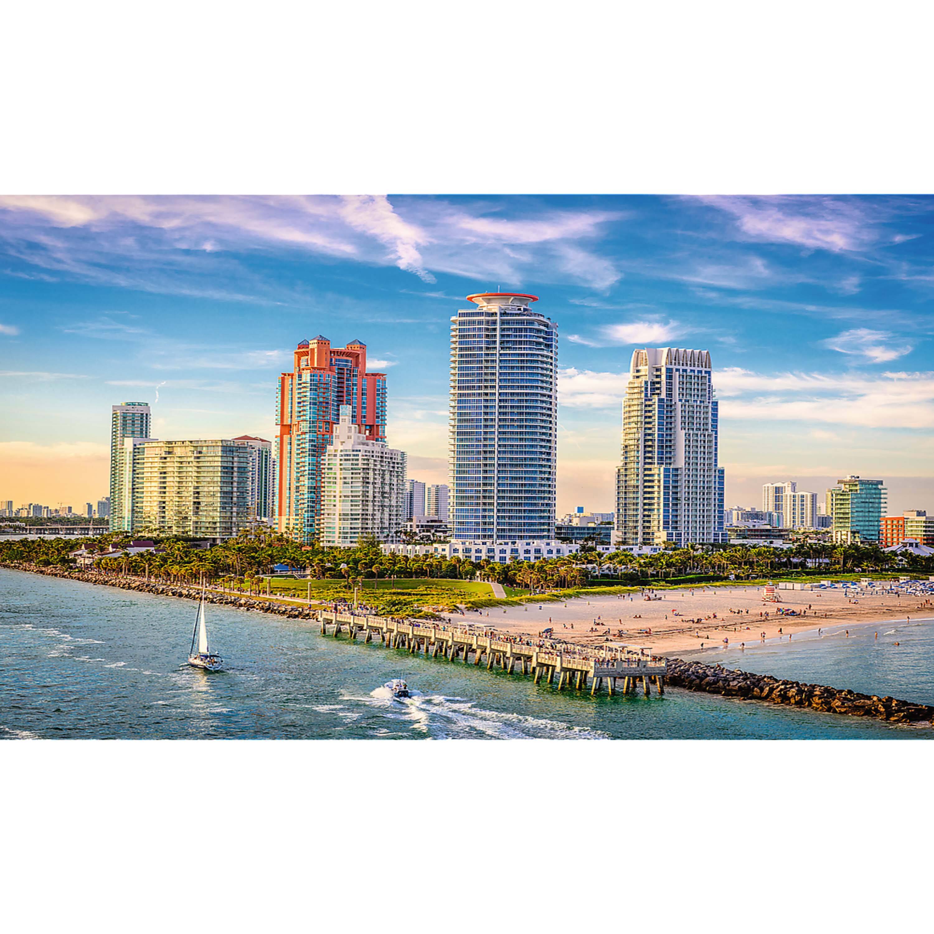 Angle. Trefl - Trefl Red 500 Piece Jigsaw Puzzle - Miami, South Beach.