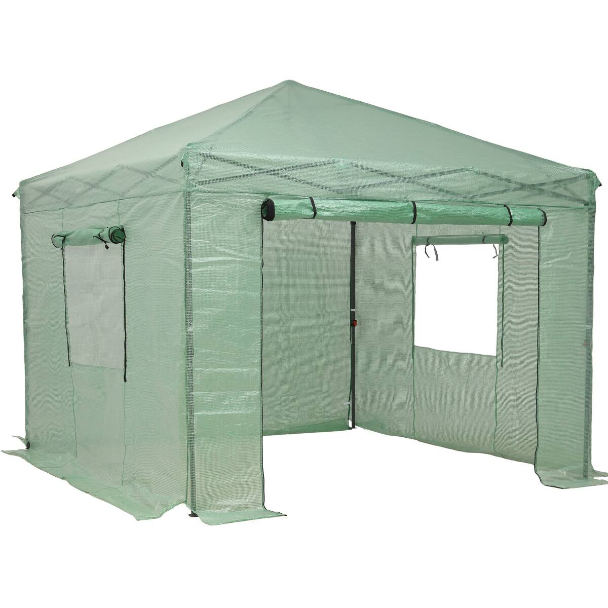 Front. Ainfox - Ainfox 10x10ft Instant Pop-up Greenhouse, Indoor Outdoor Plant Gardening Green House - green.