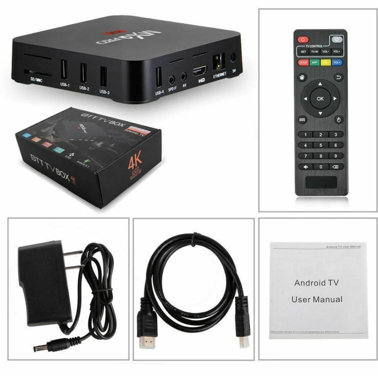 Sure, here is the corrected and grouped text from the image:

---

**TV CONTROK SET TVN MA**

**APP MA VLE VOLA S0/MIC US8-1 USB-2 UB-3 AV SPOIF US8-4 9 ETMERNET HD OK OTT**

**TVBOX OTT 4K TVBOX LCO 1 4 7 2 5 8 0 3 6 9 8**

**Anions TV User Manual**

---

**Android TV User Manual**

---

**TV CONTROL**

**SET TV IN VOL- VOL+**

**START APP VOLA**

**OK**

**1 2 3**

**4 5 6**

**7 8 9**

**0**

**SD/AV/MIC**

**USB-1 USB-2 USB-3**

**USB-4 SPDIF AV**

**HDMI ETHERNET**

**USB-1 USB-2 USB-3**

**USB-4 SPDIF AV**

**4K**

**HD**

---

**GTT TVBOX**

**4K**

**HD**

**ANDROID TV**

**User Manual**