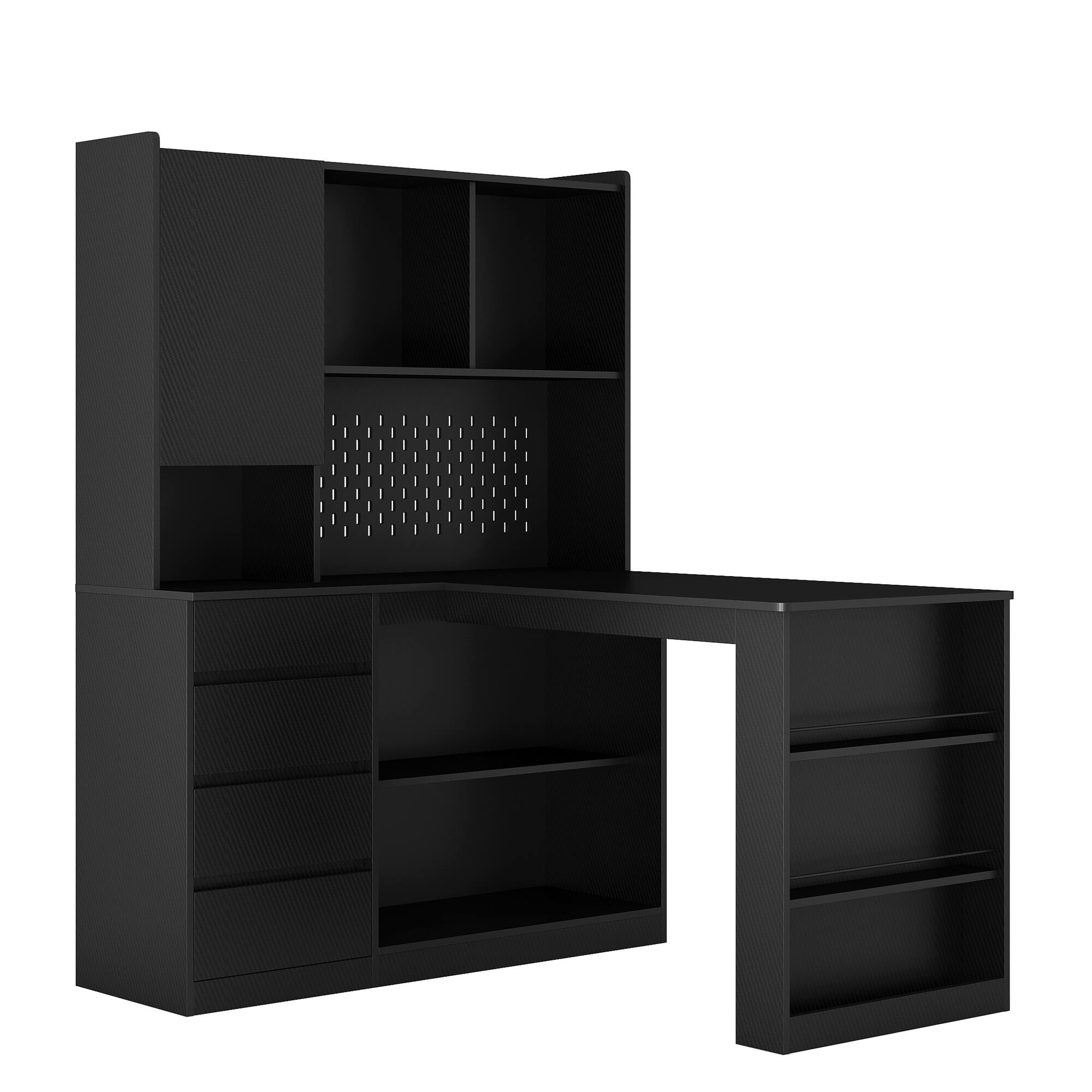 Alt View 7. Tiramisubest - L Shaped Computer Desk with Drawers,Bookshelf,LED Light,Modern Corner Writing Desk,Home Office Desk with Storage,Black - Black.