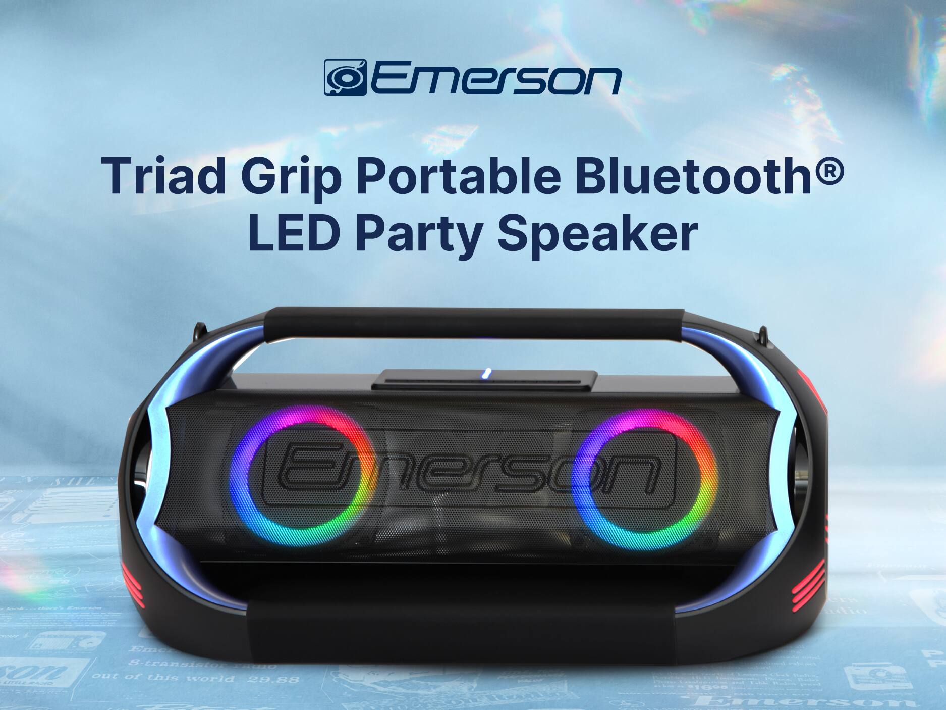 Emerson Triad Grip Portable Bluetooth LED Party Speaker, Emerson A a 10 Eme B-transicior - C1L out of this world 29.88 42T1Z me C lio W F P | - atd 11008 1 Emerson