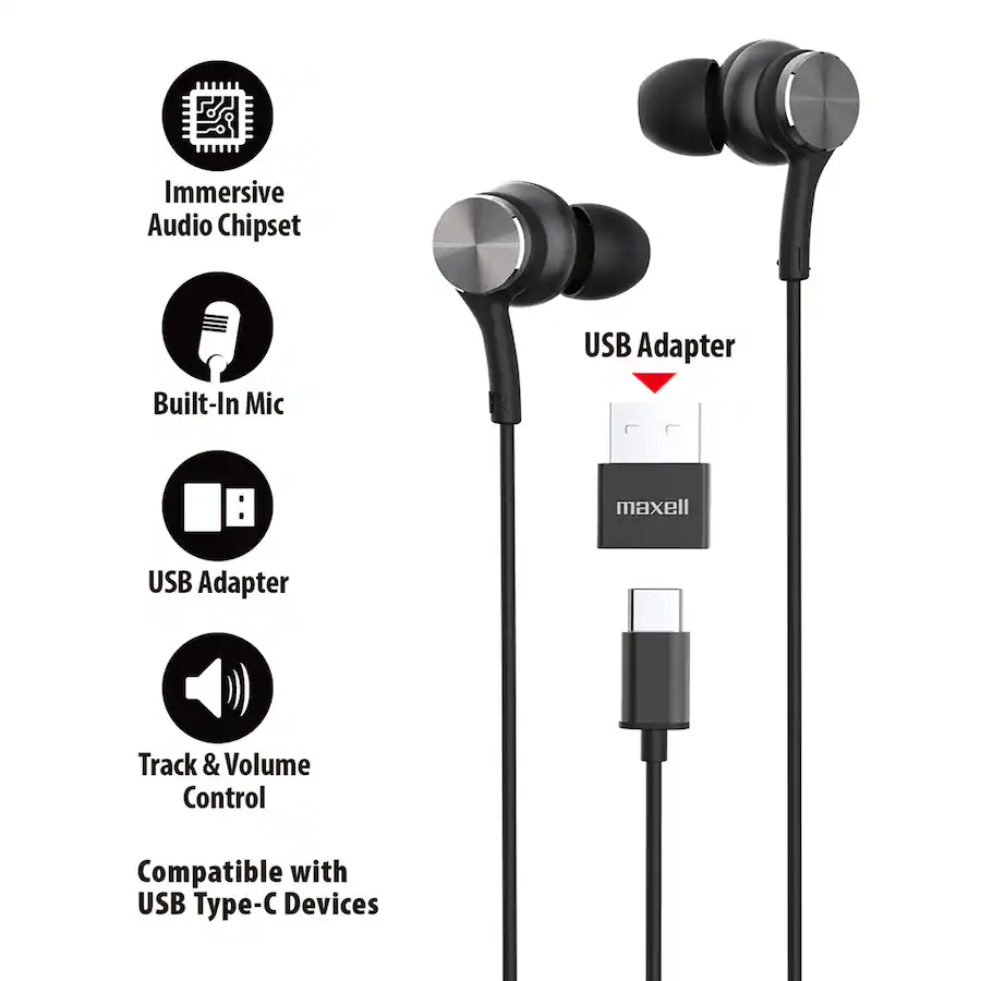 Maxell Fusion X Wiews In Ear Earbuds, In Line Mic/Remote, USB C ...