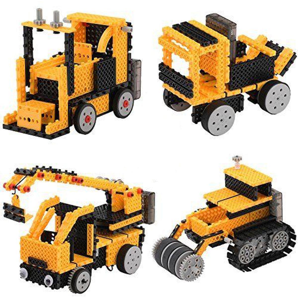 Front. JuzToys - 127pcs STEM Construction Trucks Building Toys – Motorized Cars Construction Kit with Remote, Yellow - Yellow.