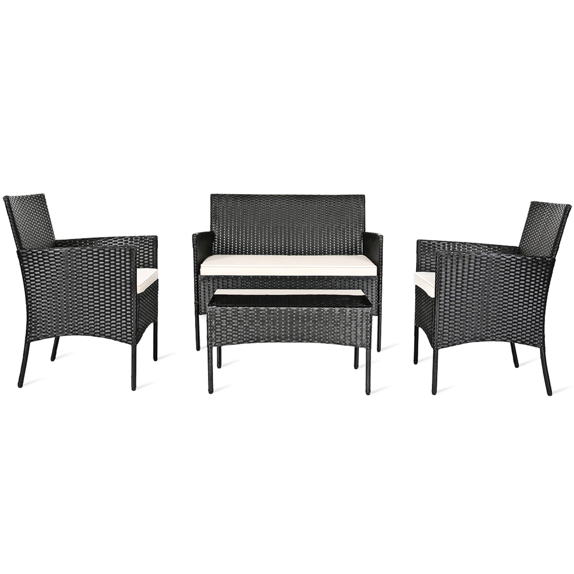 Alt View 4. Gymax - Gymax 4PCS Patio Rattan Conversation Set Outdoor Furniture Set w/ Cushion - Black.