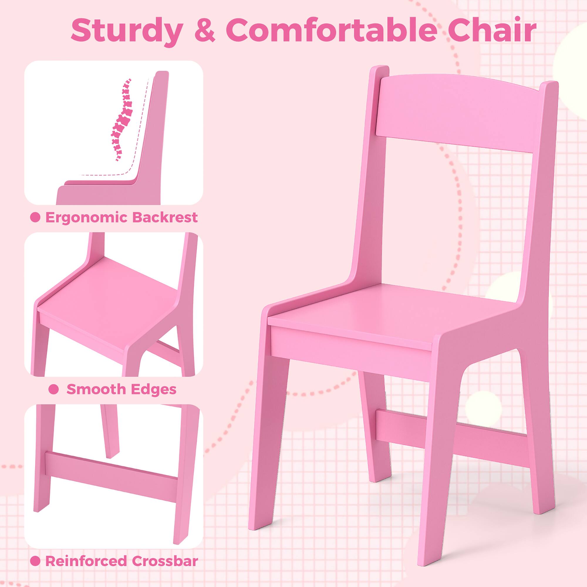Sturdy & Comfortable Chair
Ergonomic Backrest
Smooth Edges
Reinforced Crossbar