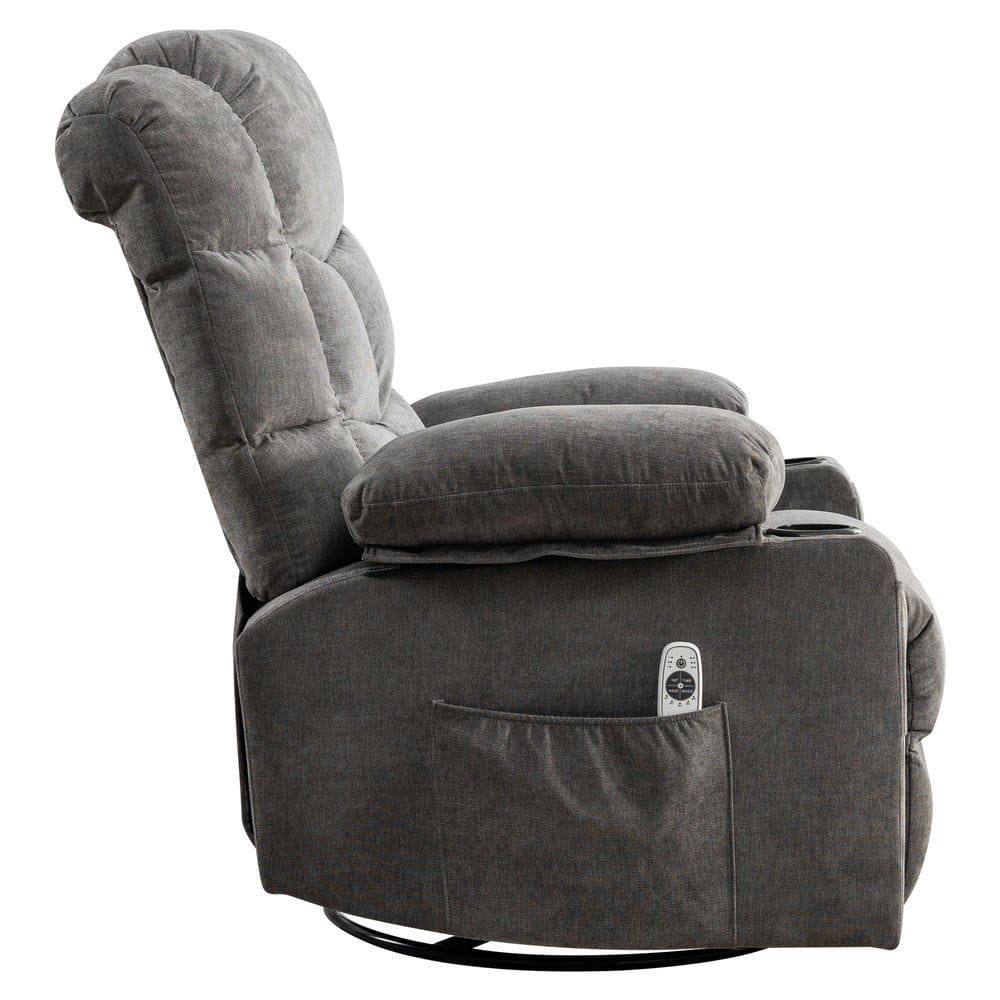 Alt View 1. Kadyn - Oversized Massage Swivel Recliner with Lumbar Heating, Cup Holders & USB Port, Living Room Chair - Gray.